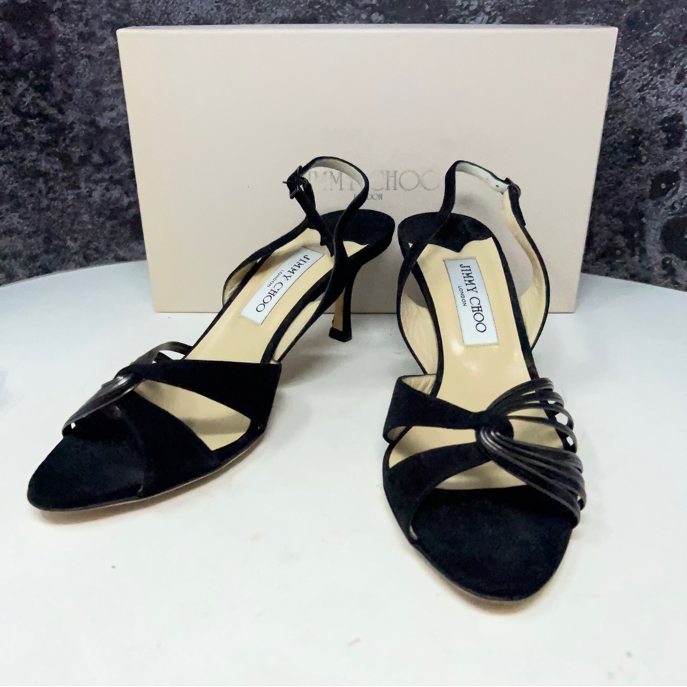 ❤️Jimmy Choo Beijing Black Suede/Metallic Nappa Sandals.  Size 40/10M. Like New.